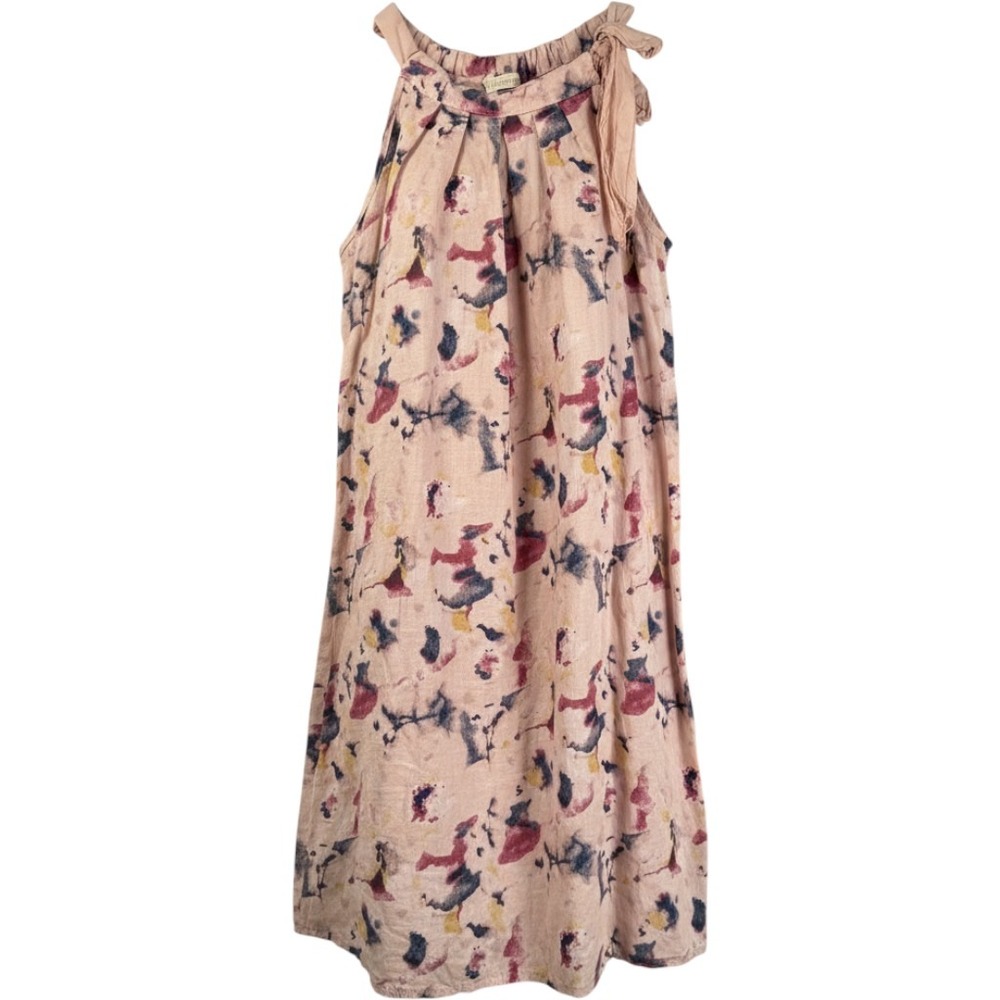 Bellambria Linen Dress Bow Tie Halter Abstract Floral Watercolor Italy Womens L